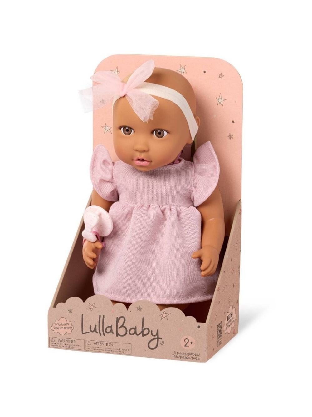 LullaBaby Baby Doll – Pink Dress, Brown Eyes & Olive Skin Tone
